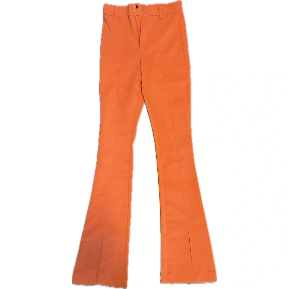 Zara Orange Cut-Out High Waist Flare Pants with Slits | Size 24 | NWOT